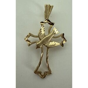 14kt Yellow Gold Michael Anthony Diamond Cut Gold Cross With Dove Pendant Charm